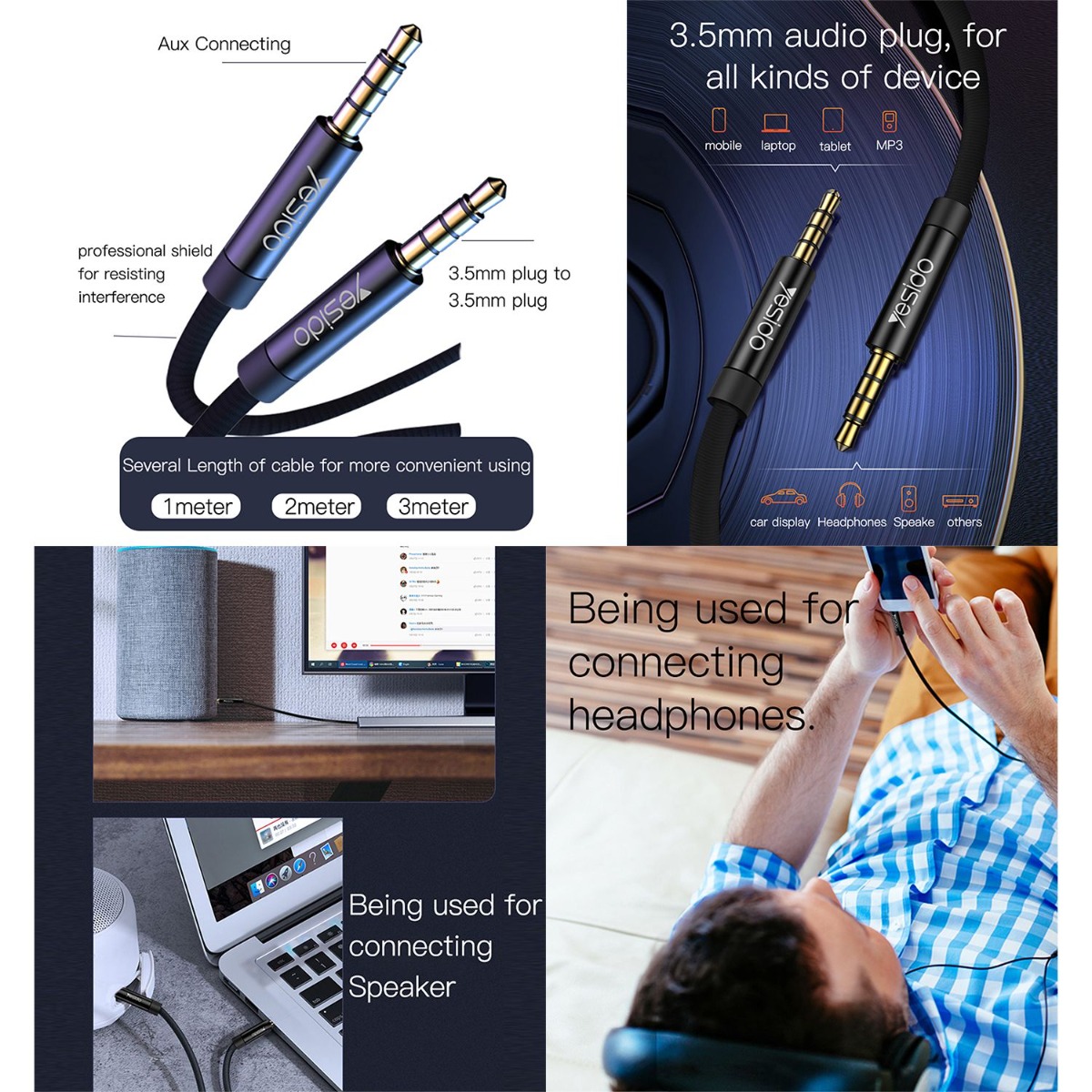 YESIDO YAU15 2M AUX Audio Cable