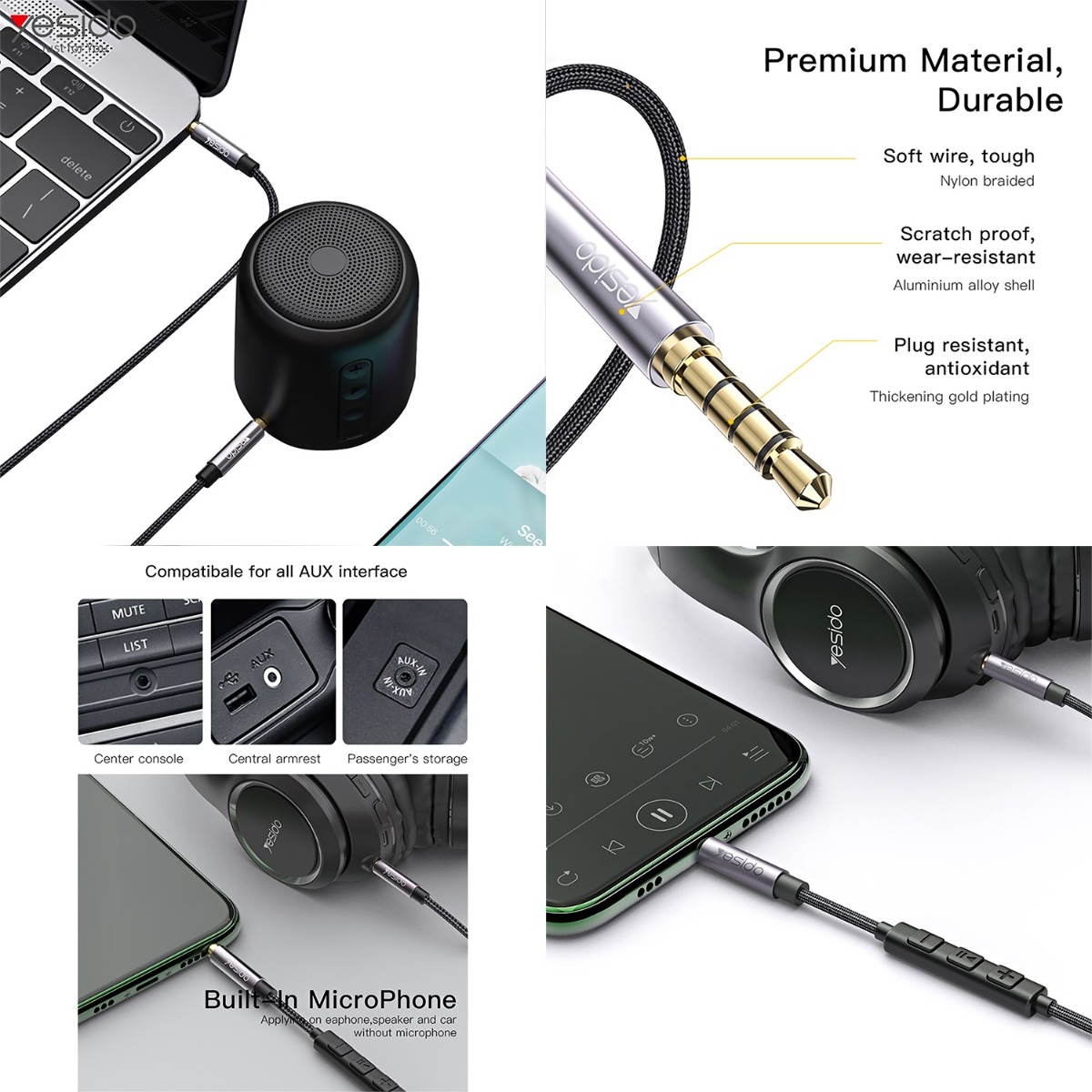 YESIDO YAU30 AUX Audio Cable with Mic