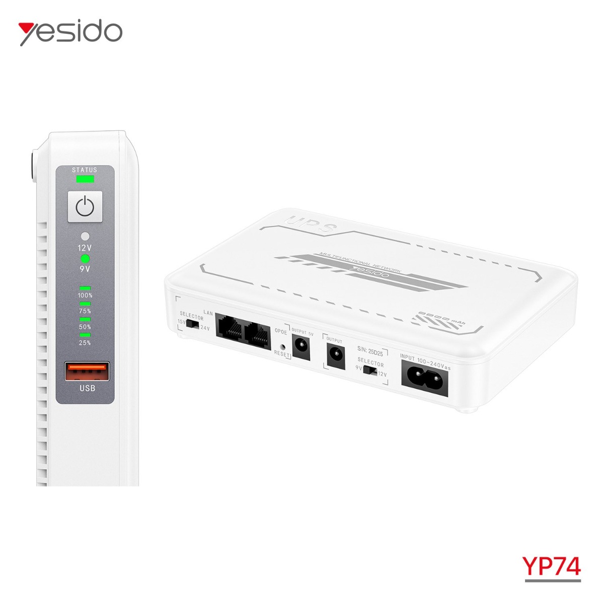 بطارية ومزود طاقة احتياطي YESIDO YP74E 8800mAh Mini DC