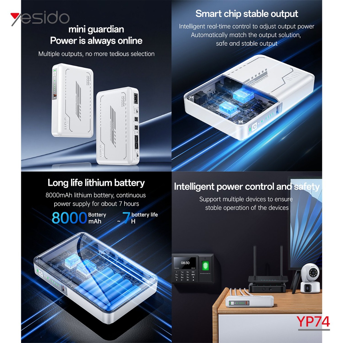 بطارية ومزود طاقة احتياطي YESIDO YP74E 8800mAh Mini DC