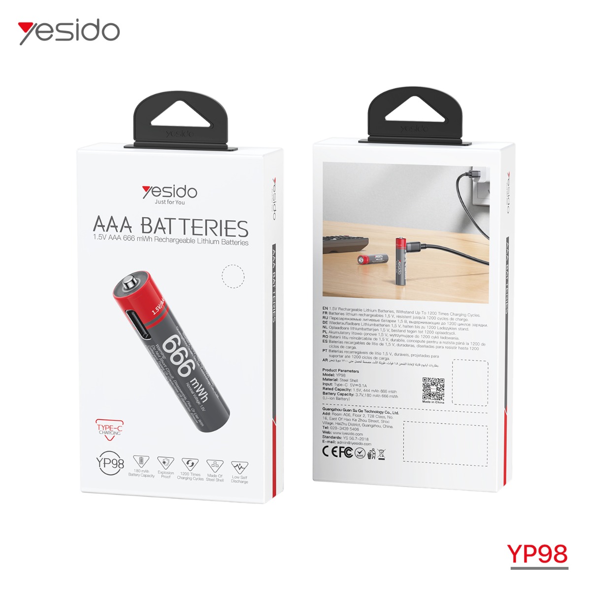 YESIDO YP98 AAA 666mWh Rechargeable Battery (4Pcs)