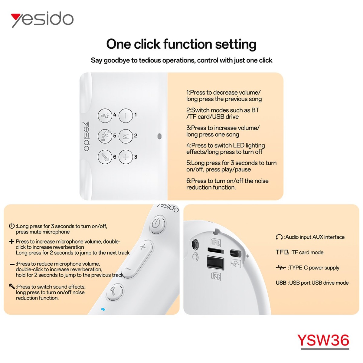 YESIDO YSW36 Wireless Speaker with Microphone for Children