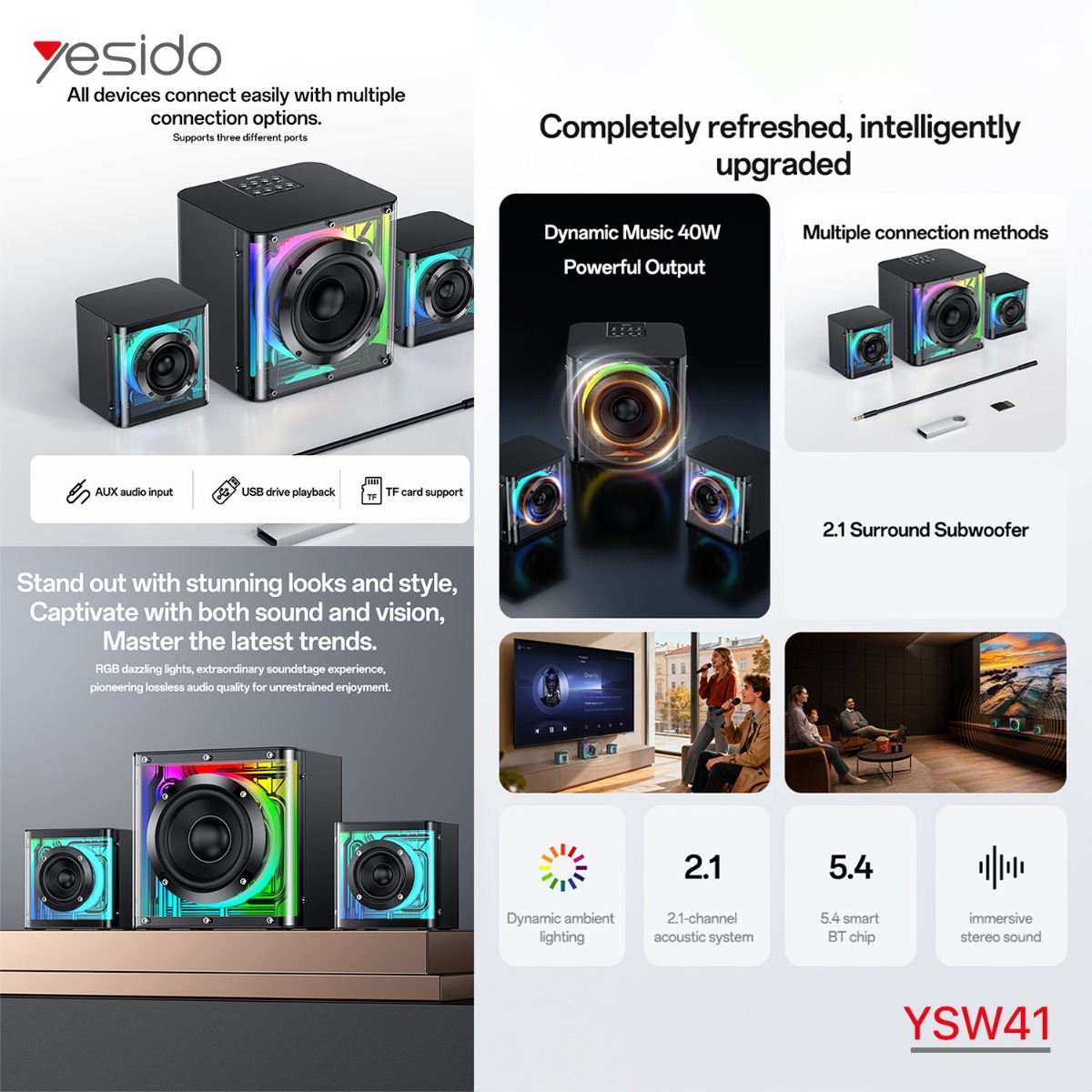 سبيكر ملتيميديا YESIDO YSW41 2in1 بلوتوث